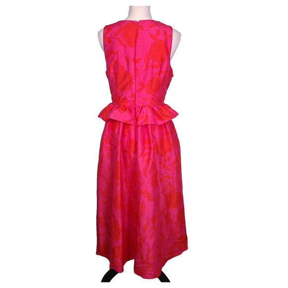 Kate Spade Target Pink Red Floral Peplum Midi Dress 12 Sleeveless V Neck Pockets - Picture 4 of 15